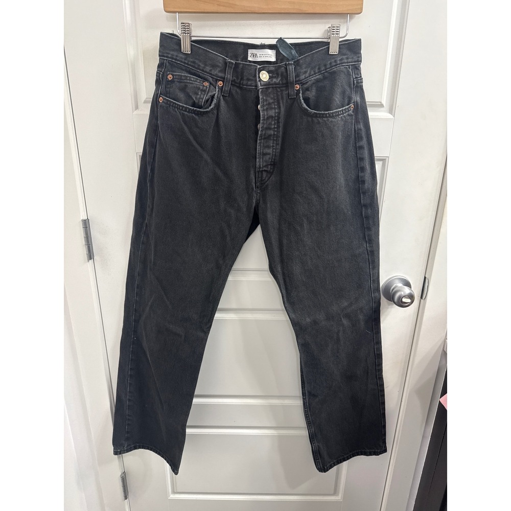 Zara Womens High Waisted Straight Leg Jeans Faded Black Denim Size 6 EUR 38